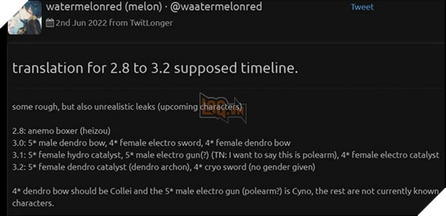 Leak nhân vật mới trong bản 3.0 Thảo Quốc Genshin Impact