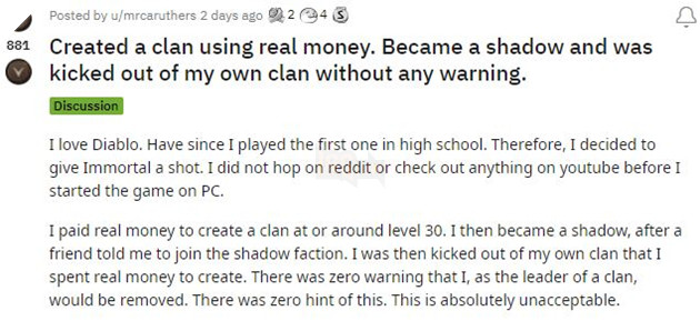 Bỏ tiền mặt tạo Clan, game thủ nhận cái kết đắng trong Diablo Immortal 3