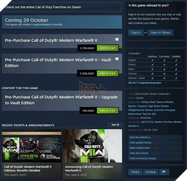 Call of Duty: Modern Warfare II ra mắt trailer chính thức, trở lại Steam cùng chế độ quen thuộc 3