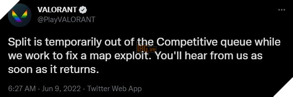 Split bị loại khỏi danh sách bản đồ đánh xếp hạng Valorant tạm thời vì dính bug