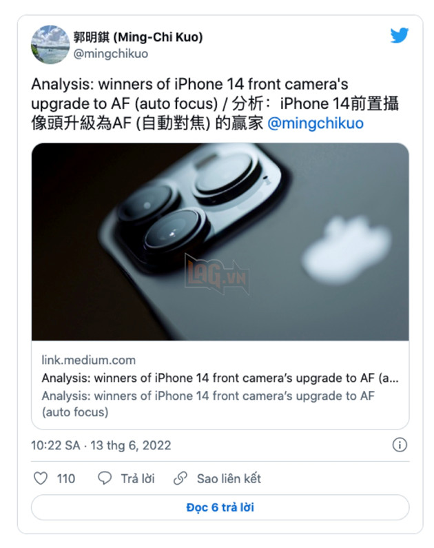 Camera trước của iPhone 14 sẽ nhận được nhiều cải tiến lớn từ Apple