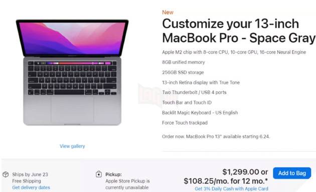 Apple cho phép người dùng đặt hàng trước MacBook Pro 13 inch chip M2 
