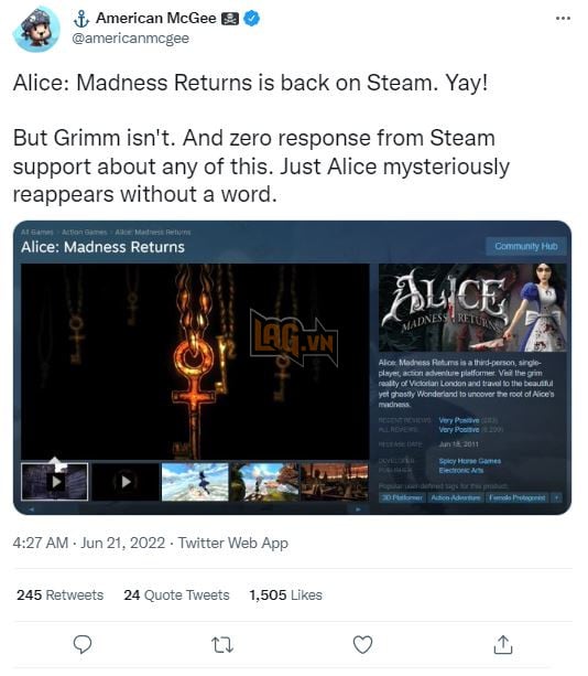 Alice: Madness Return lại một lần nữa quay trở lại với Steam 3