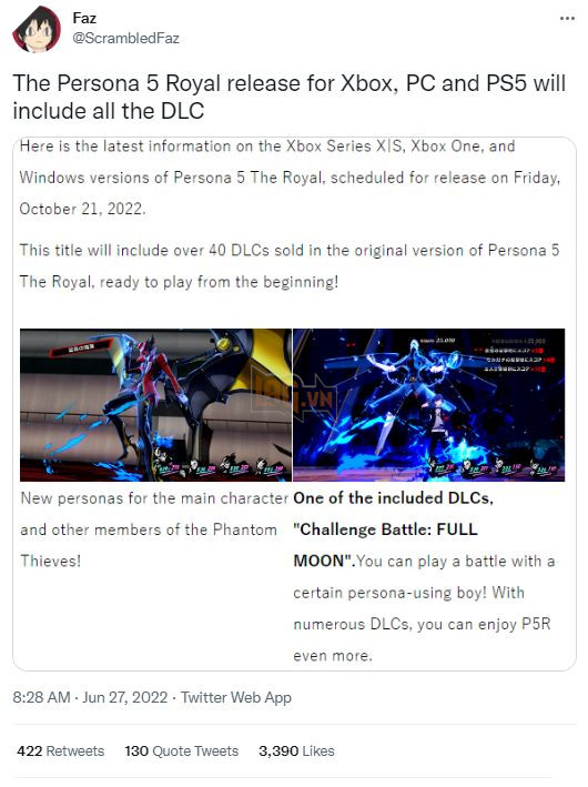 Persona 5 sẽ ra mắt trên PC và Xbox với lượng DLC cực khủng có sẵn trong game 3