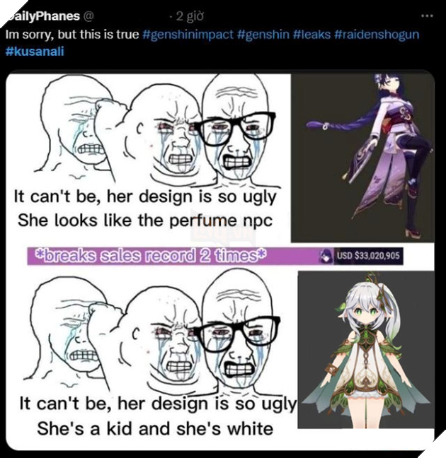 game thủ genshin impact chê bai tạo hình thảo thần