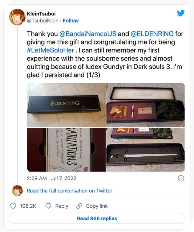 Sau nhiều lần bán hành Malenia, Let Me Solo Her được Bandai Namco tặng quà đặc biệt 3