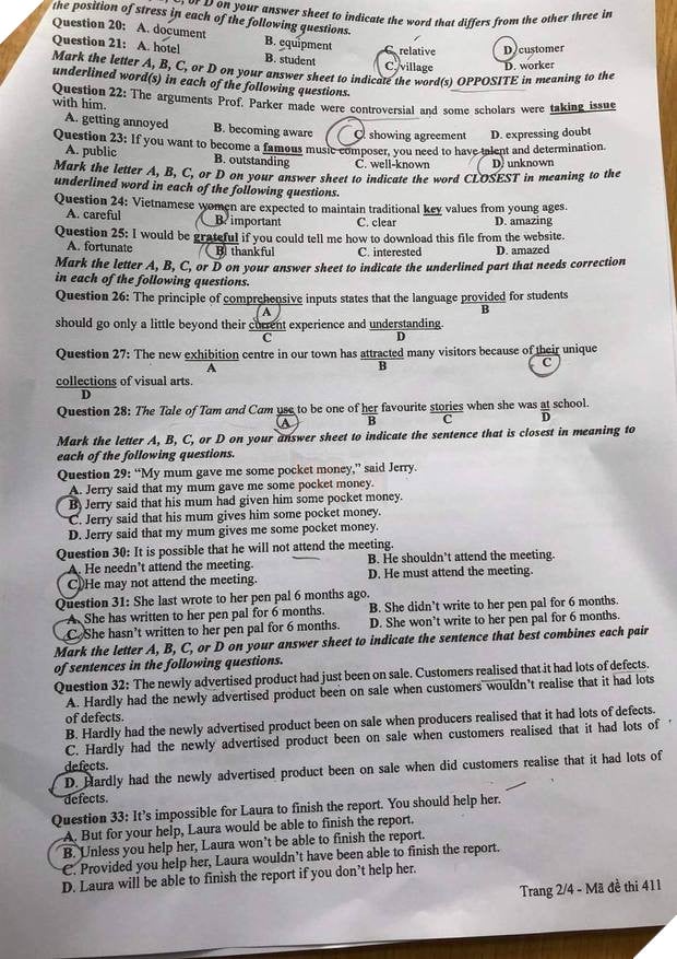 Đáp án Đề Thi tốt nghiệp môn Ngoại Ngữ Anh năm 2022 THPT Quốc gia chi tiết tất cả mã đề 3