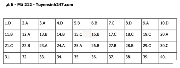 Đáp án Đề Thi tốt nghiệp môn Lý Hóa Sinh năm 2022 THPT Quốc gia chi tiết tất cả mã đề 19