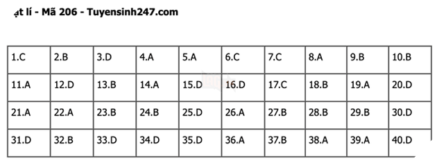 Đáp án Đề Thi tốt nghiệp môn Lý Hóa Sinh năm 2022 THPT Quốc gia chi tiết tất cả mã đề 8