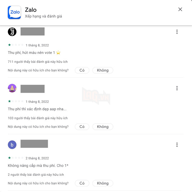 Ứng dụng Zalo nhận "bão" 1 sao và nhiều ý kiến phản đối sau khi thu phí người dùng 