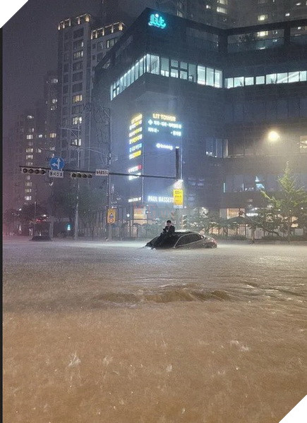 Đường ngập như biển hồ, anh trai Hàn Quốc tự nhiên biến thành meme khi ngồi chờ trên nóc xe 2