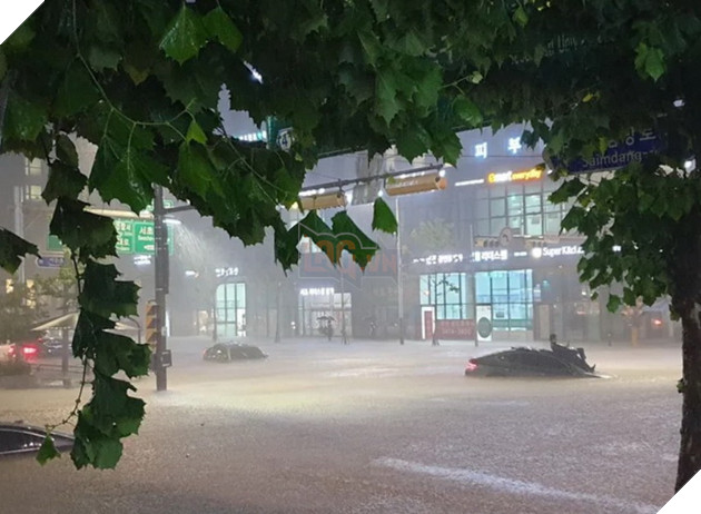 Đường ngập như biển hồ, anh trai Hàn Quốc tự nhiên biến thành meme khi ngồi chờ trên nóc xe 4