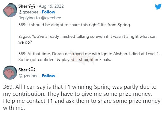 369 bảo mình góp công lớn trong chiến thắng của T1 tại mùa Xuân 2022 2