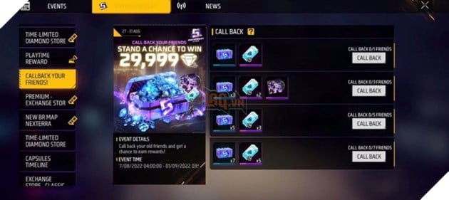 Free Fire Max: Nhận nhanh 29.999 kim cương và phiếu phần thưởng trong sự kiện Friends Callback