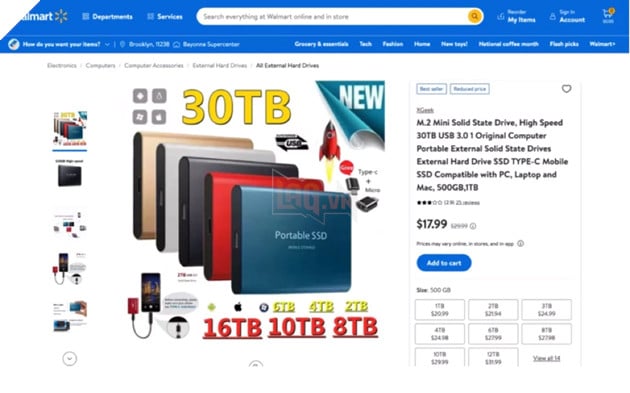 CẢNH BÁO: Chiêu trò lừa đảo mới, bán ổ cứng SSD 30TB chưa đến 500 nghìn đồng trên Walmart