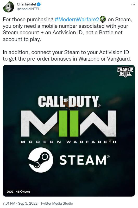 Call of Duty Modern Warfare 2 trên Steam sẽ không cần đến BattleNet 2