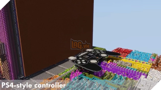 Một game thủ xây dựng PC bằng redstone trong tựa game Minecraft để chơi Minecraft