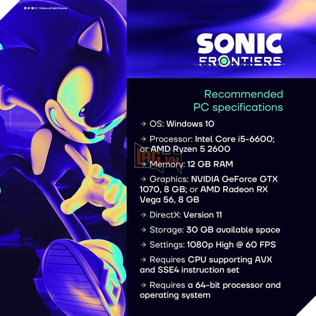 Sonic Frontiers hé lộ mức cấu hình tầm trung cho các game thủ đam mê Nhím Siêu Tốc 3