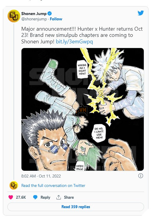 Hunter x Hunter Chapter 391 Opens to Readers on October 23rd