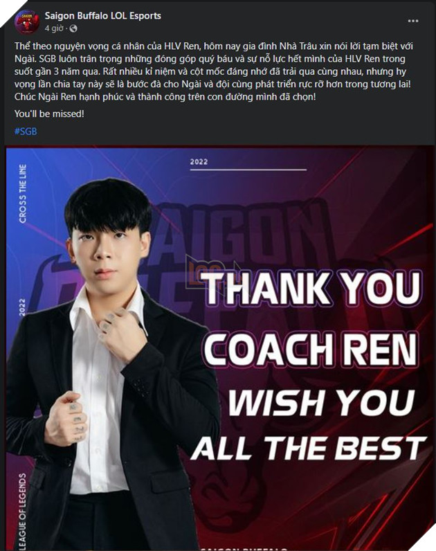 LMHT: HLV Ren chính thức rời khỏi SGB đúng như lời hứa của mình