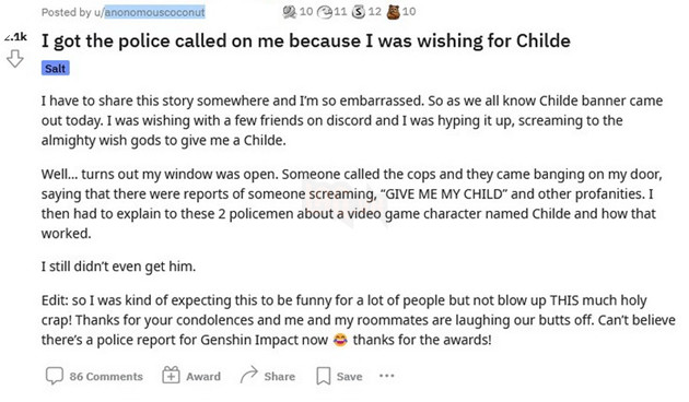 Genshin Impact: Game thủ gọi tên Childe quá nhiều đến mức cảnh sát tới nhà hỏi thăm 2