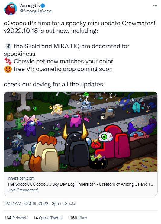 Among Us mang đến bầu không khí Halloween với bản cập nhật mới nhất