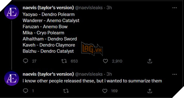 Genshin Impact: Leaker hé lộ chi tiết vũ khí và bộ kĩ năng của tất cả nhân vật ở Sumeru sẽ ra mắt từ phiên bản 3.3 đến 3.8 2