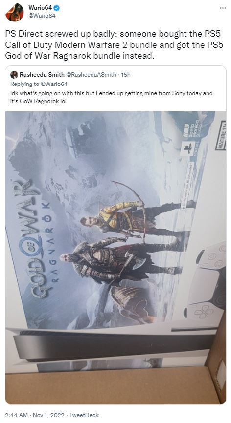 Đặt hàng gói PS5 Call of Duty Modern Warfare 2, game thủ bất ngờ nhận được God of War Ragnarok 2