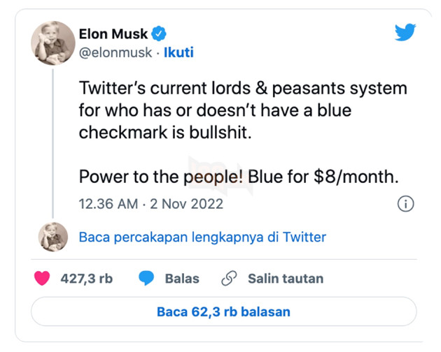 Elon Musk "chốt" tính phí tài khoản Twitter có dấu tick xanh 8 USD/ tháng