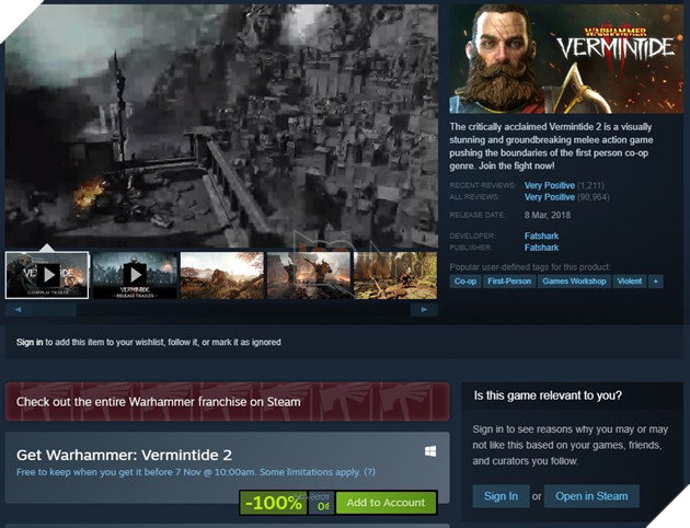 Ngay lúc này, sở hữu Warhammer: Vermintide 2 ngay trên Steam hoàn toàn miễn phí