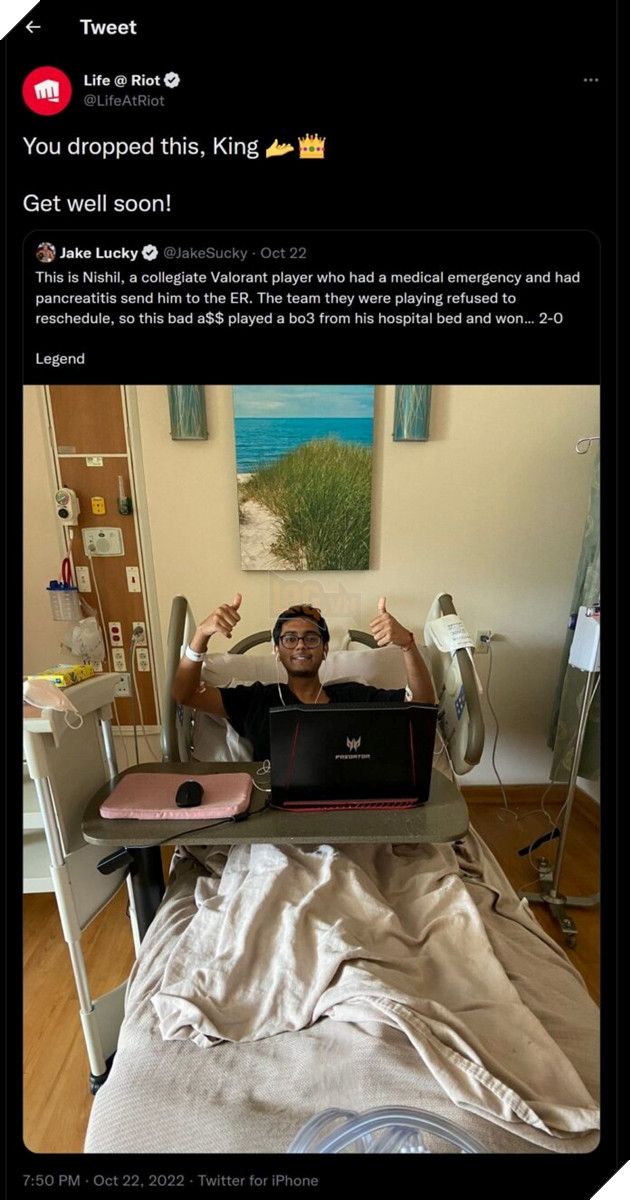 Tuyển thủ Valorant thi đấu trên giường bệnh nhưng vẫn có thể hủy diệt hoàn toàn đối thủ