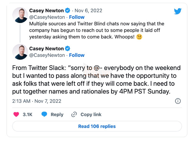 Twitter yêu cầu nhân viên bị đuổi việc quay trở lại làm việc sau động thái sa thải không lý do