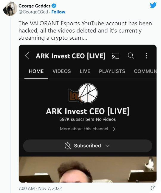 Kênh Youtube chính chủ của Valorant bị hack, isekai thành trang quảng cáo tiền ảo