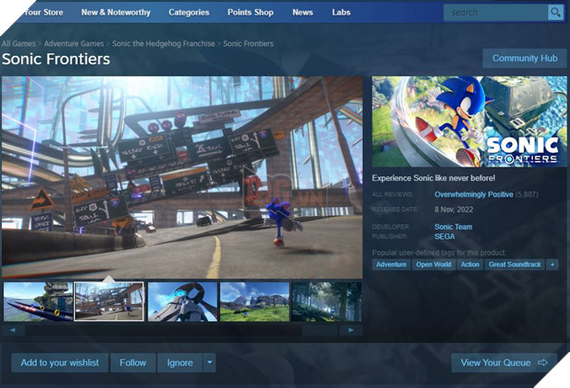 Sonic Frontiers phá vỡ kỷ lục về lượng người chơi đồng thời trên Steam của bản tiền nhiệm