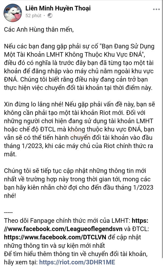 Cách sửa lỗi Tài khoản LMHT không thuộc khu vực Đông Nam Á khi chuyển đổi acc Garena sang Riot 2