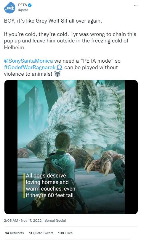 PETA lên tiếng đòi bình đẳng cho con sói Garm trong God of War Ragnarok 3