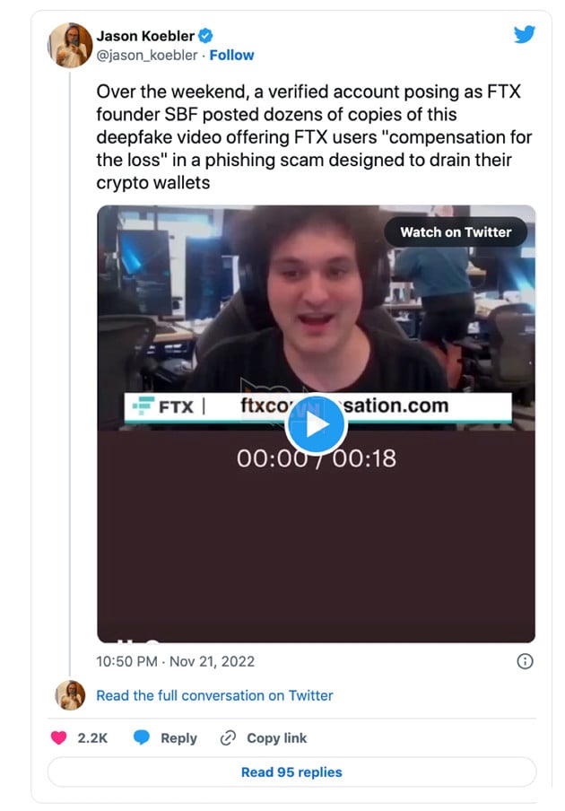 Sử dụng tài khoản Twitter dấu tick xanh, nhiều nạn nhân FTX bị lừa hơn 1.000 USD