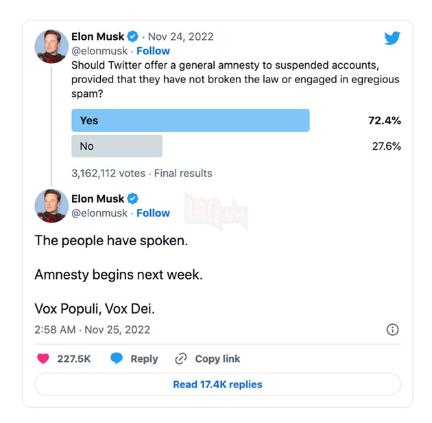 Elon Musk xác nhận "ân xá" các tài khoản Twitter bị khoá trước đó vào tuần sau 
