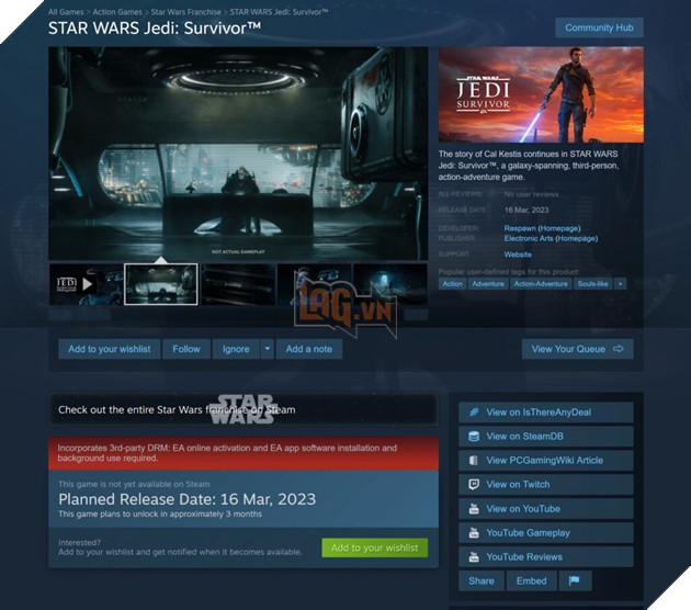 Star Wars Jedi: Survivor bất ngờ lộ ngày ra mắt và cấu hình tối thiếu vì một lỗi của Steam?