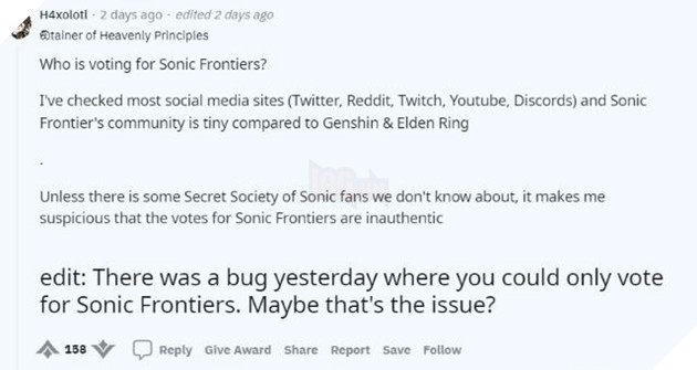 Cộng đồng Sonic Frontiers và Genshin Impact nổ ra drama tại The Game Awards 2022