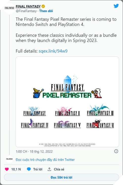 Final Fantasy Pixel Remasters sẽ đặt chân lên PS4 và Switch trong năm 2023 sắp tới