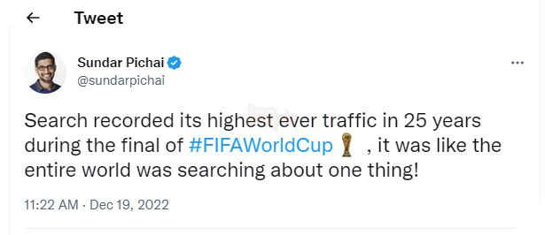 rận Chung kết World Cup 2022 giúp cho Google đạt được lượng truy cập cao nhất lịch sử