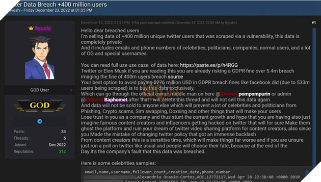 Dữ liệu của 400 triệu người dùng Twitter đang bị rao bán trên chợ đen