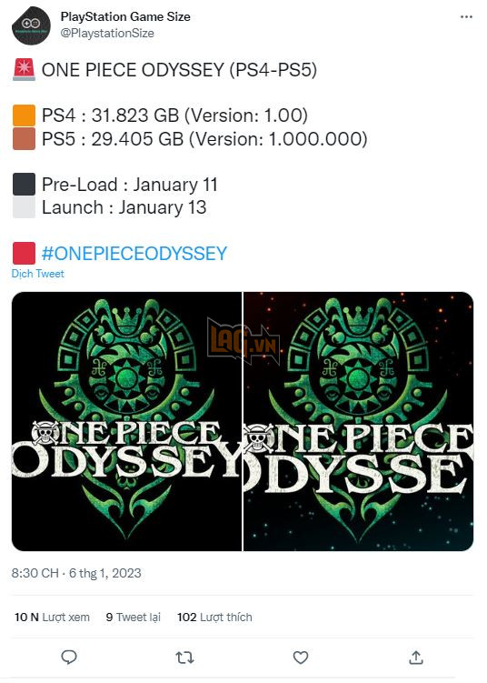 One Piece Odyssey công bố dung lượng cần thiết cho bản cài PlayStation