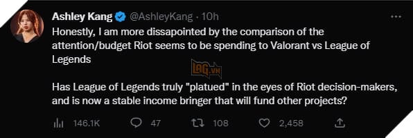 Nữ phóng viên Ashley Kang bức xúc cho rằng Riot Games thiên vị Valorant so với LMHT