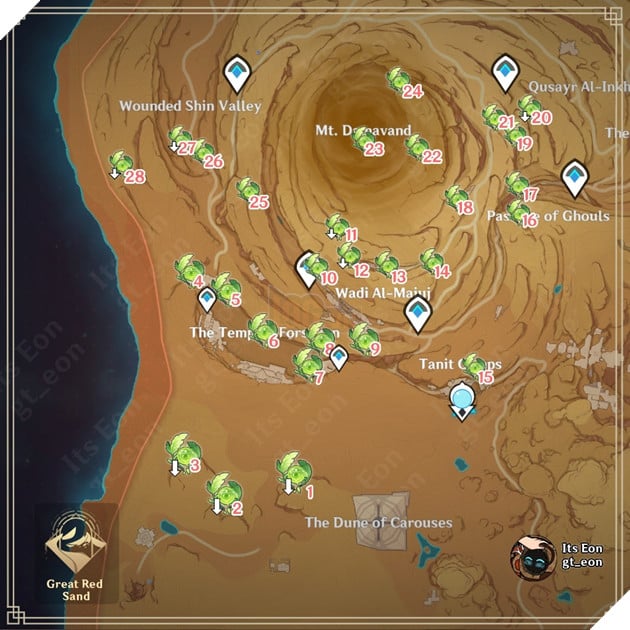 Genshin Impact: Lộ trình 55 Thảo Thần Đồng tại khu vực mới của phiên bản 3.4