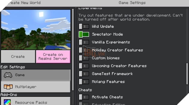 Cách kích hoạt và chơi ở chế độ Spectator trong Minecraft Bedrock Edition 