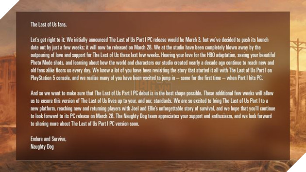 The Last of Us PC chính thức dời ngày ra mắt để người hâm mộ kịp ... xem hết phim 2