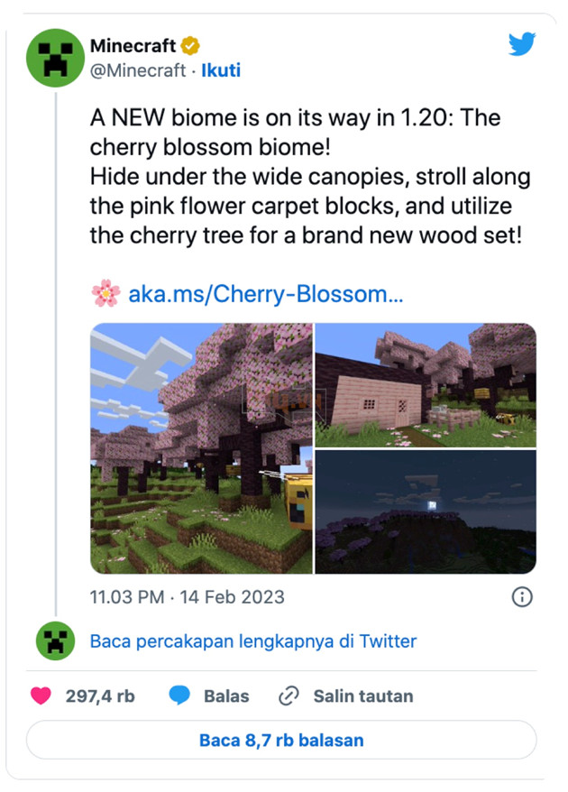 Hoa anh đào sẽ được thêm vào Minecraft 1.20