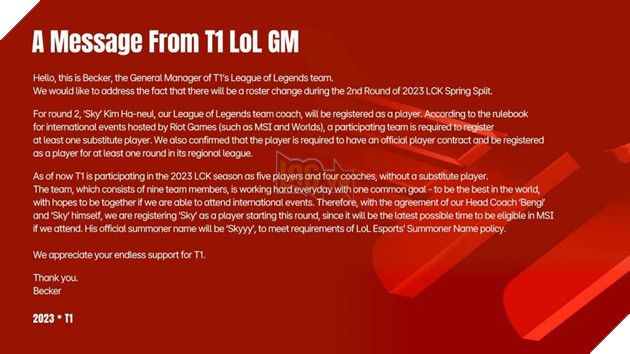 LMHT: T1 đưa HLV của mình thành tuyển thủ dự bị để lách luật từ Riot Games